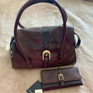 LOFT Brown Satchel with Gold-Toned Clasp